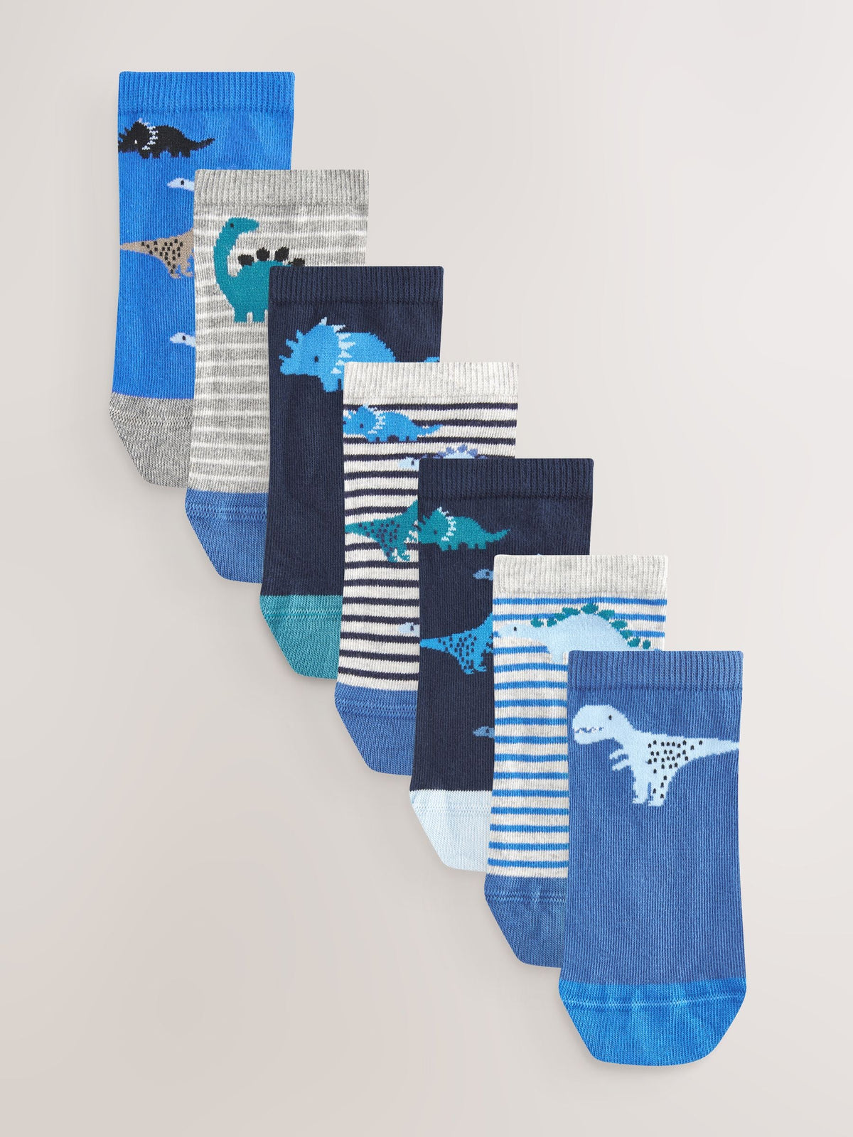 Blue Dinos Cotton Rich Trainer Socks 7 Pack