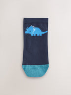 Blue Dinos Cotton Rich Trainer Socks 7 Pack