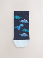 Blue Dinos Cotton Rich Trainer Socks 7 Pack