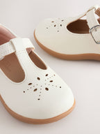 White Leather Standard Fit (F) First Walker T-Bar Touch Fastening Shoes