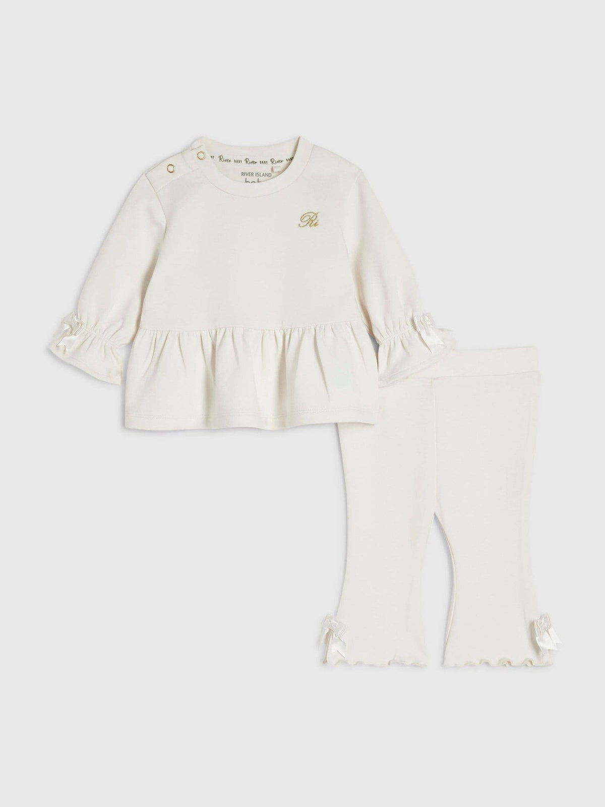 River Island Cream Bow Frill Sweatshirt & Joggers Set