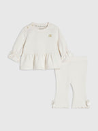 River Island Cream Bow Frill Sweatshirt & Joggers Set