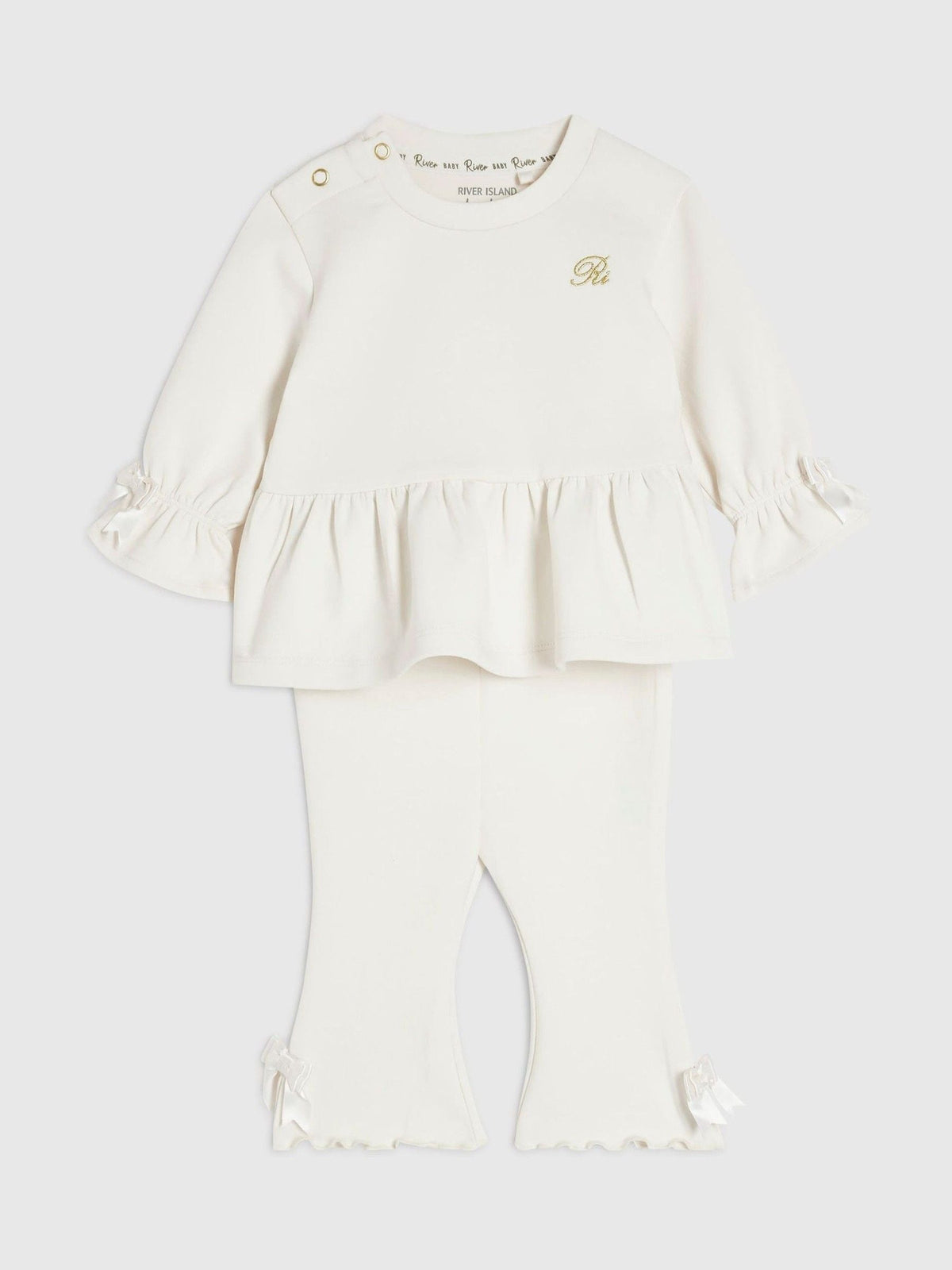 River Island Cream Bow Frill Sweatshirt & Joggers Set