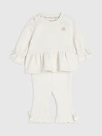 River Island Cream Bow Frill Sweatshirt & Joggers Set