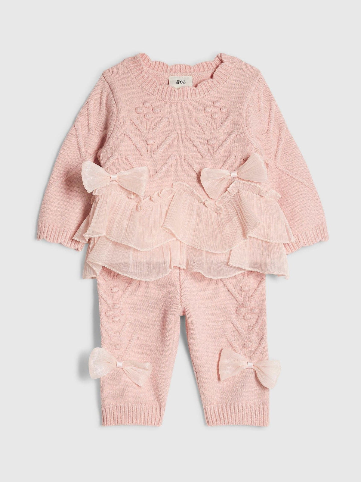 River Island Pink Bow Tulle Knit Legging Set