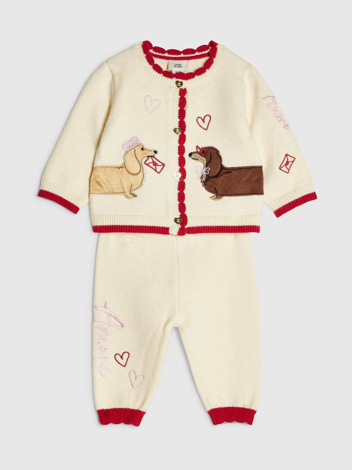 River Island Cream Sausage Dog Cardigan & Leggings Set