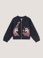 Monsoon Blue Sequin Unicorn Woven Bomber Jacket