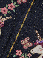 Monsoon Blue Sequin Unicorn Woven Bomber Jacket
