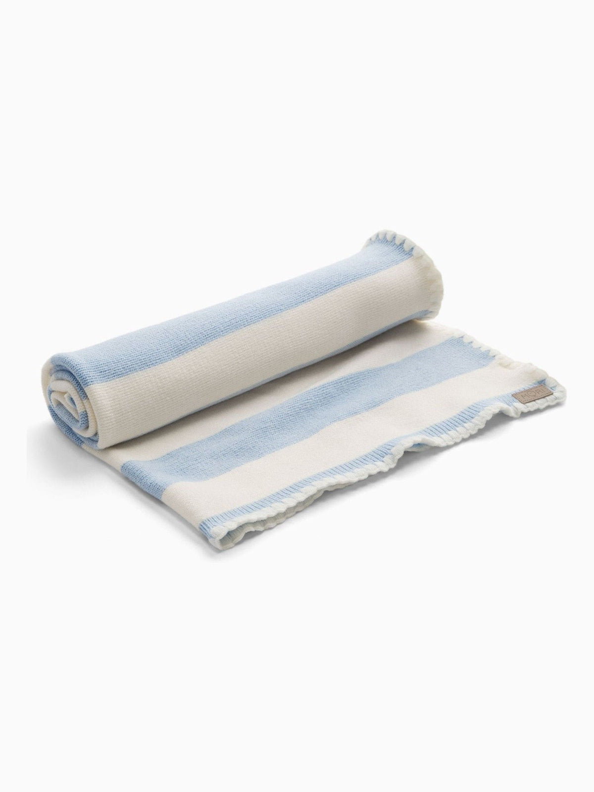MORI Blue Supersoft Striped Blanket with Embroidery Stitch