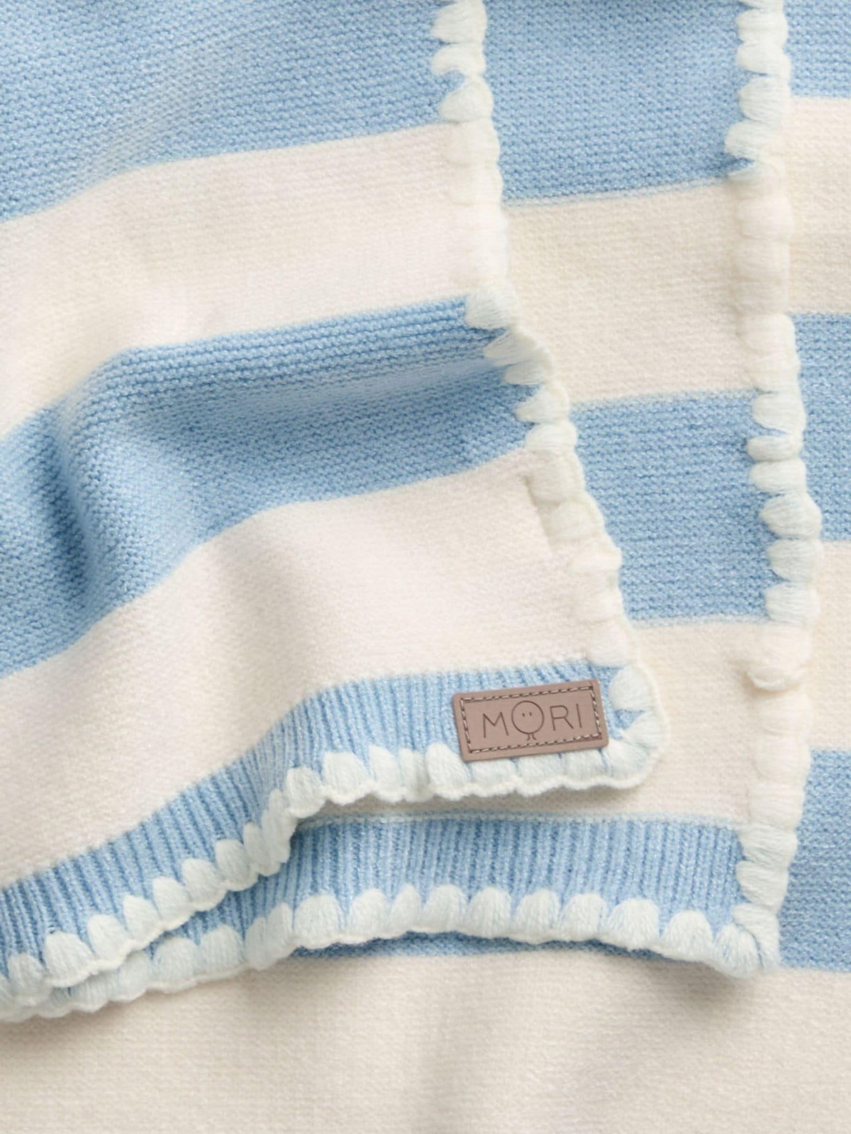 MORI Blue Supersoft Striped Blanket with Embroidery Stitch