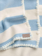 MORI Blue Supersoft Striped Blanket with Embroidery Stitch