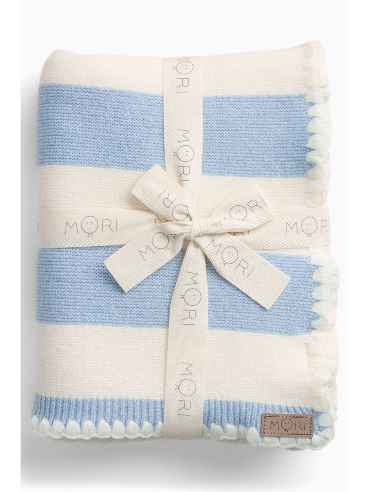 MORI Blue Supersoft Striped Blanket with Embroidery Stitch