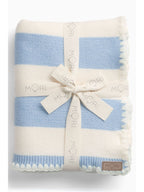 MORI Blue Supersoft Striped Blanket with Embroidery Stitch