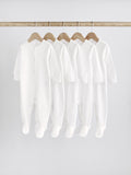 White 5 Pack 100% Cotton Baby Sleepsuits (0-18mths)