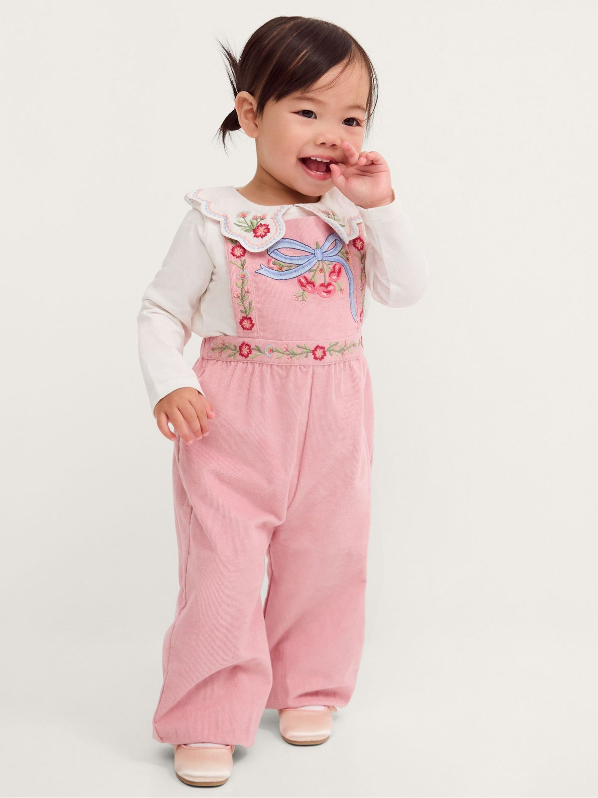Monsoon Pink Baby Mon Cheri Embroidered Dungaree & Top Set