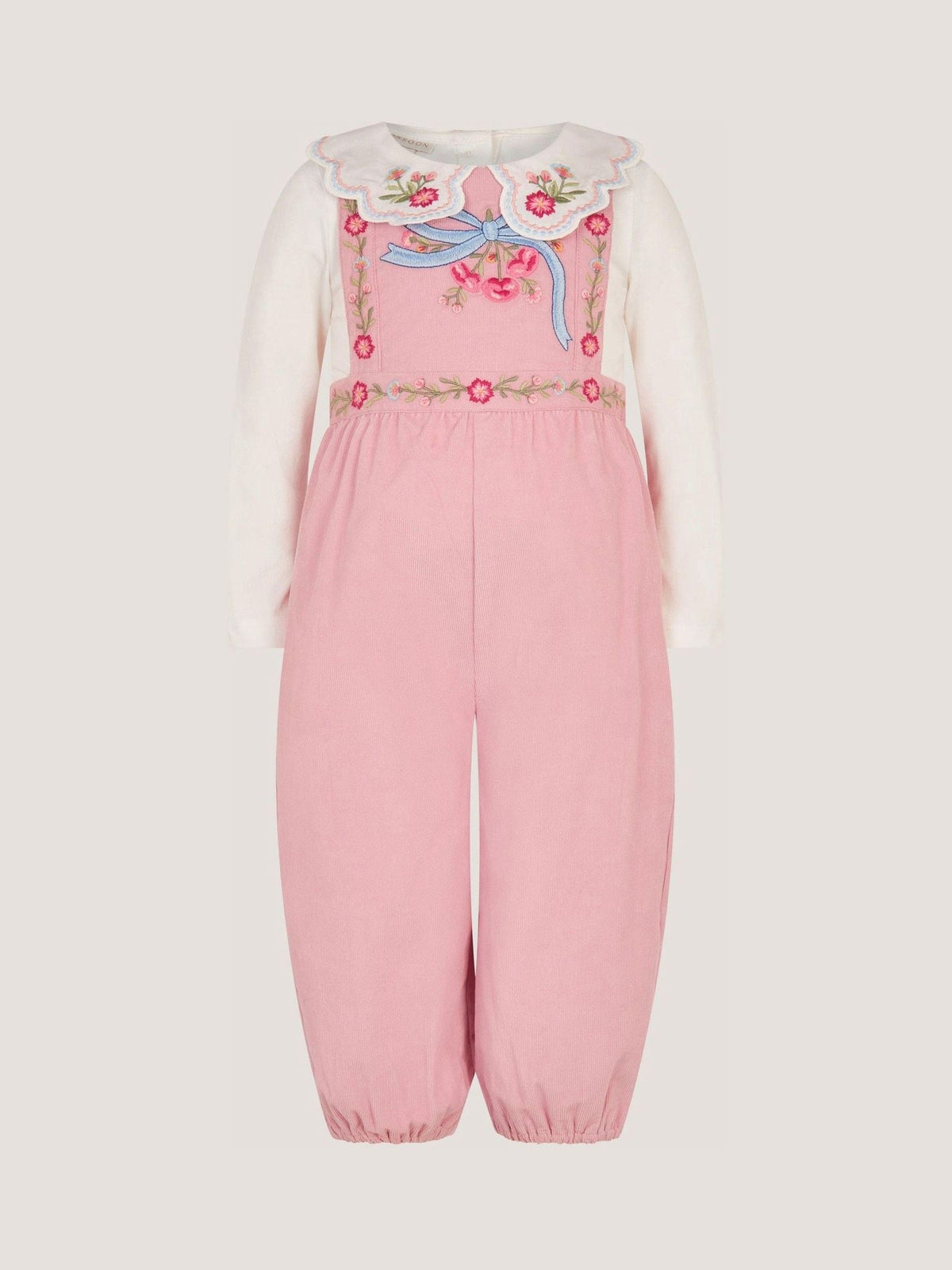 Monsoon Pink Baby Mon Cheri Embroidered Dungaree & Top Set