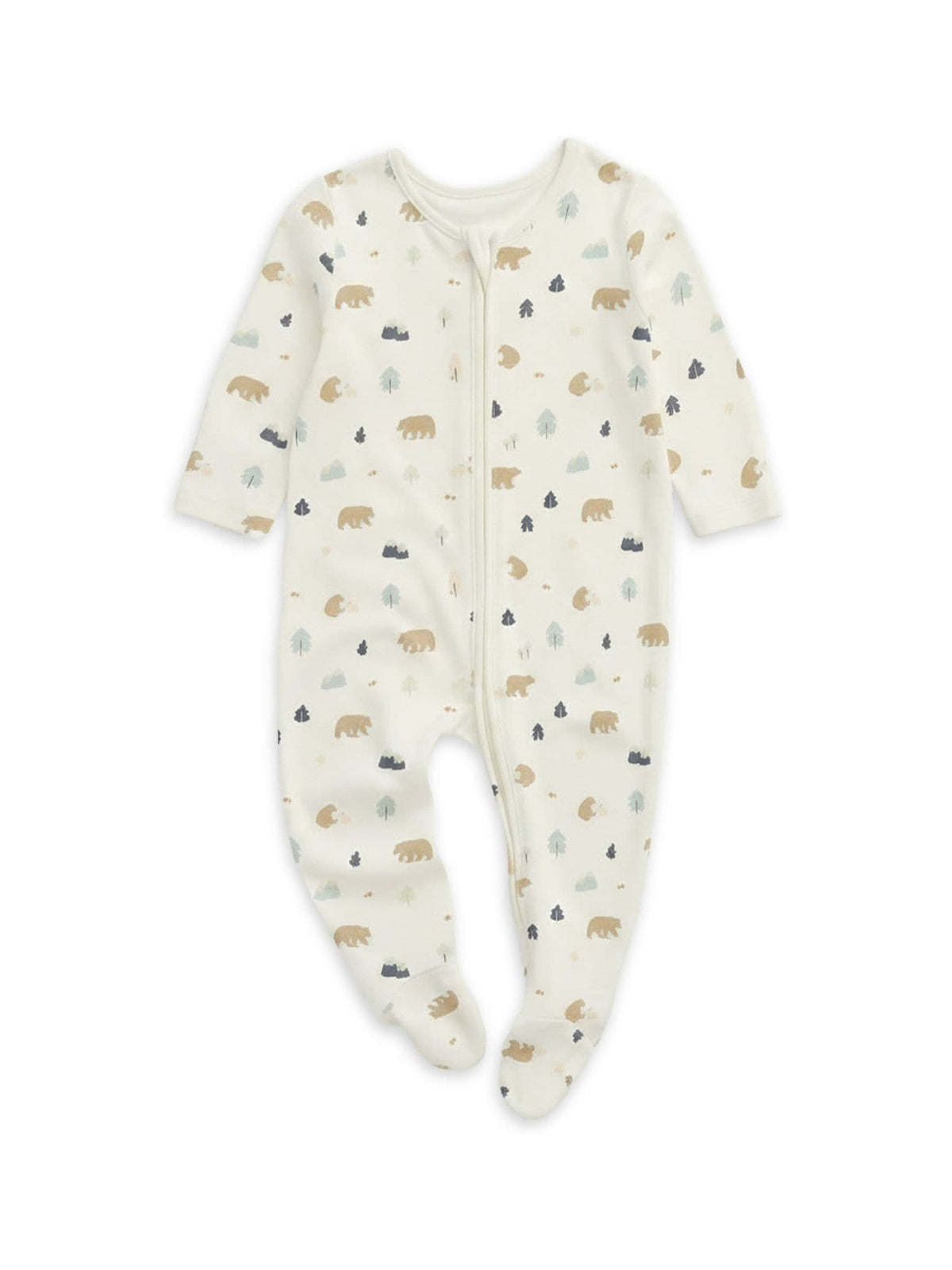 MORI Cream Bear Print Supersoft Two Way Zip-Up Sleepsuit