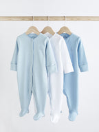 Blue/White 3 Pack Baby Sleepsuits (0-2yrs)