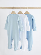 Blue/White 3 Pack Baby Sleepsuits (0-2yrs)