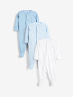 Blue/White 3 Pack Baby Sleepsuits (0-2yrs)