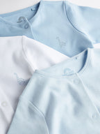 Blue/White 3 Pack Baby Sleepsuits (0-2yrs)