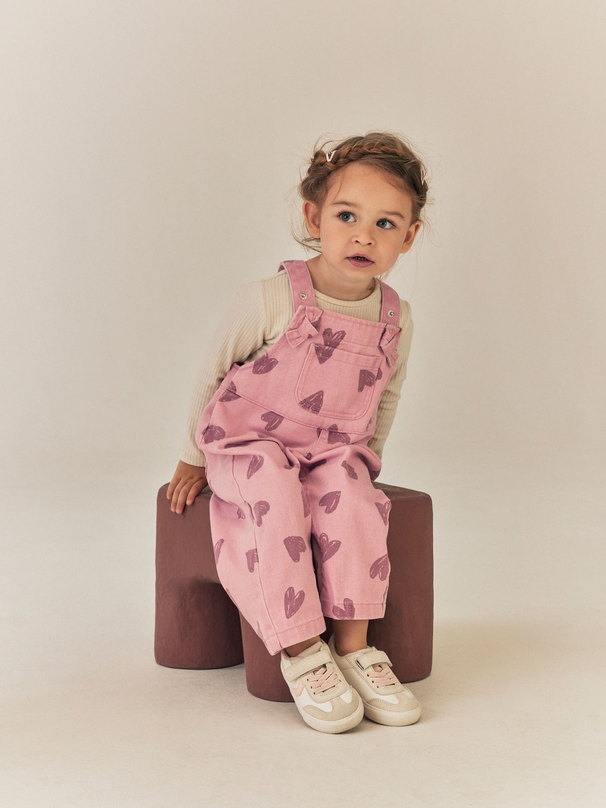 Pink Heart Print Denim Dungarees (3mths-7yrs)