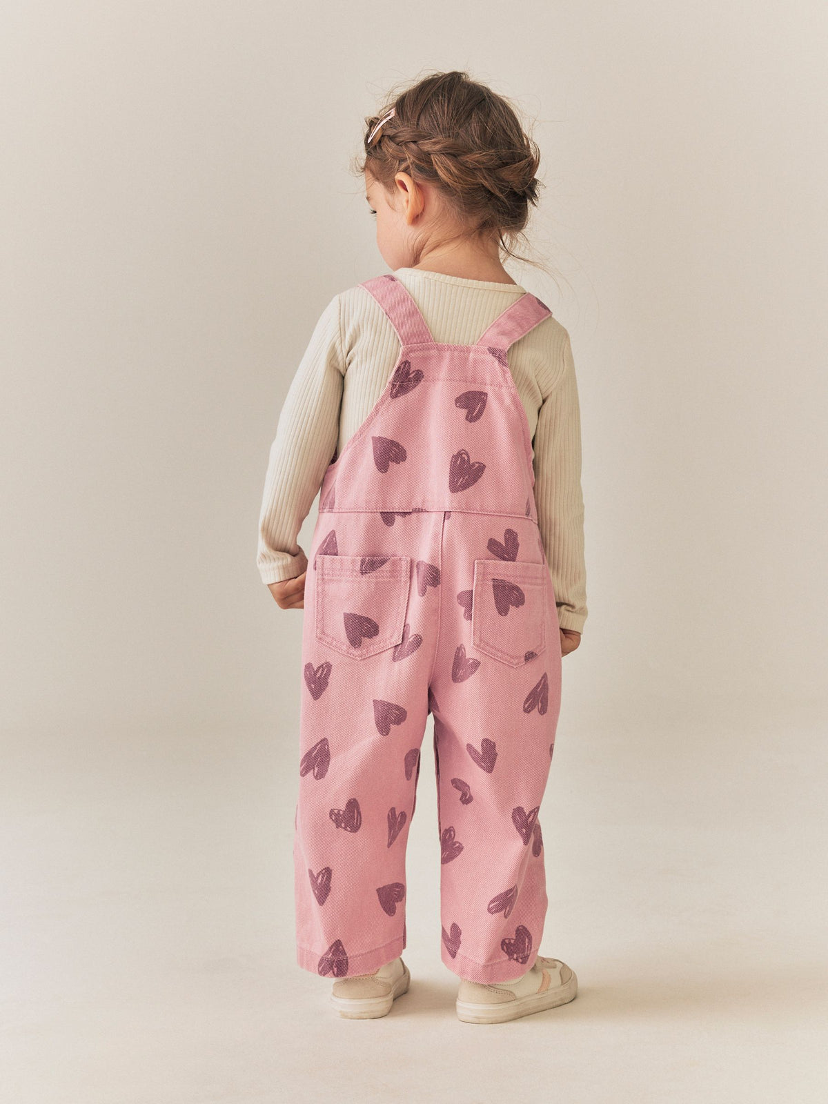 Pink Heart Print Denim Dungarees (3mths-7yrs)