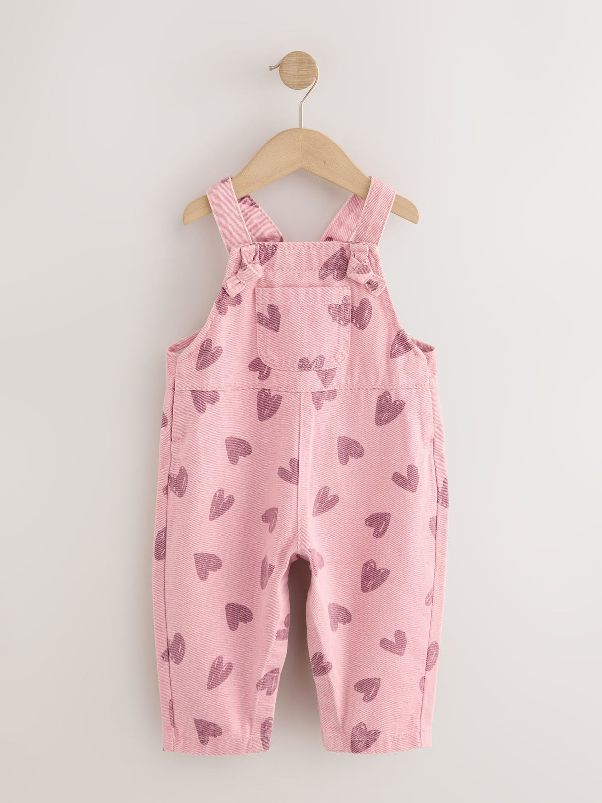 Pink Heart Print Denim Dungarees (3mths-7yrs)