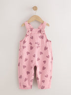 Pink Heart Print Denim Dungarees (3mths-7yrs)