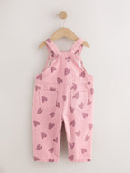 Pink Heart Print Denim Dungarees (3mths-7yrs)