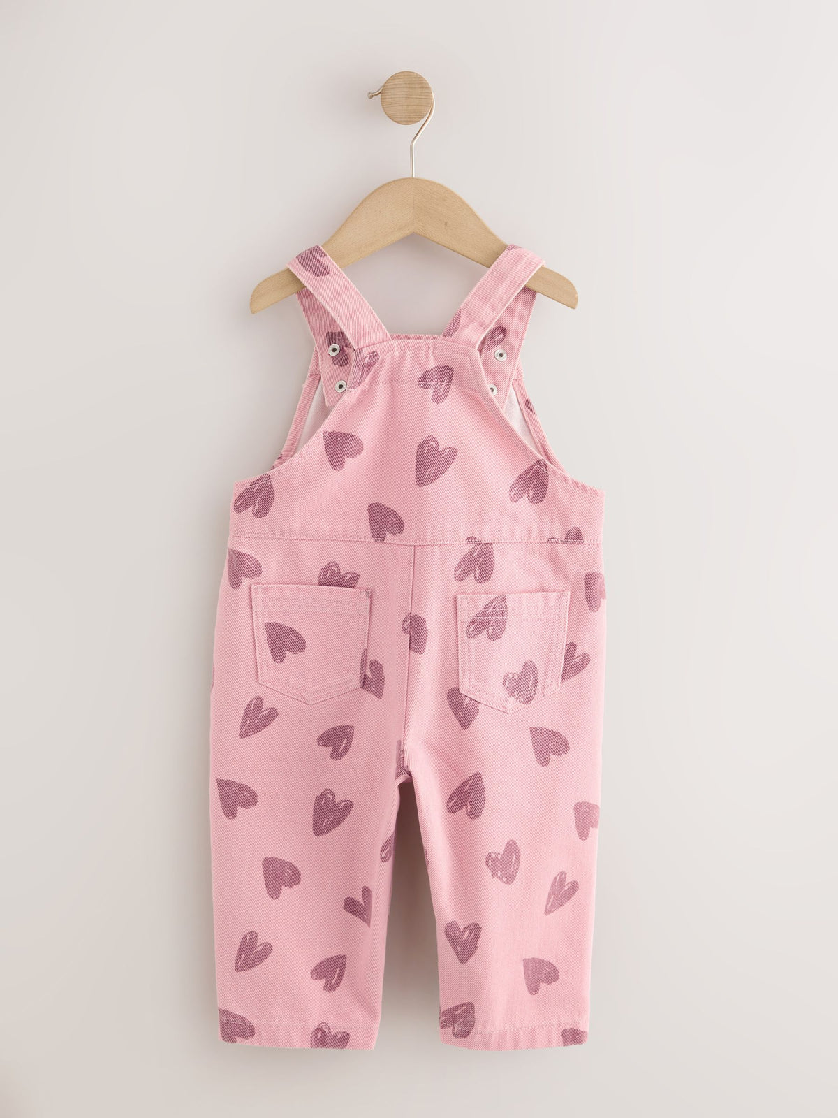 Pink Heart Print Denim Dungarees (3mths-7yrs)