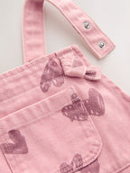Pink Heart Print Denim Dungarees (3mths-7yrs)