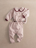 Mamas & Papas Pink Floral Embroidered Knitted Cardigan & Leggings Set