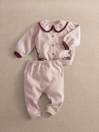 Mamas & Papas Pink Floral Embroidered Knitted Cardigan & Leggings Set