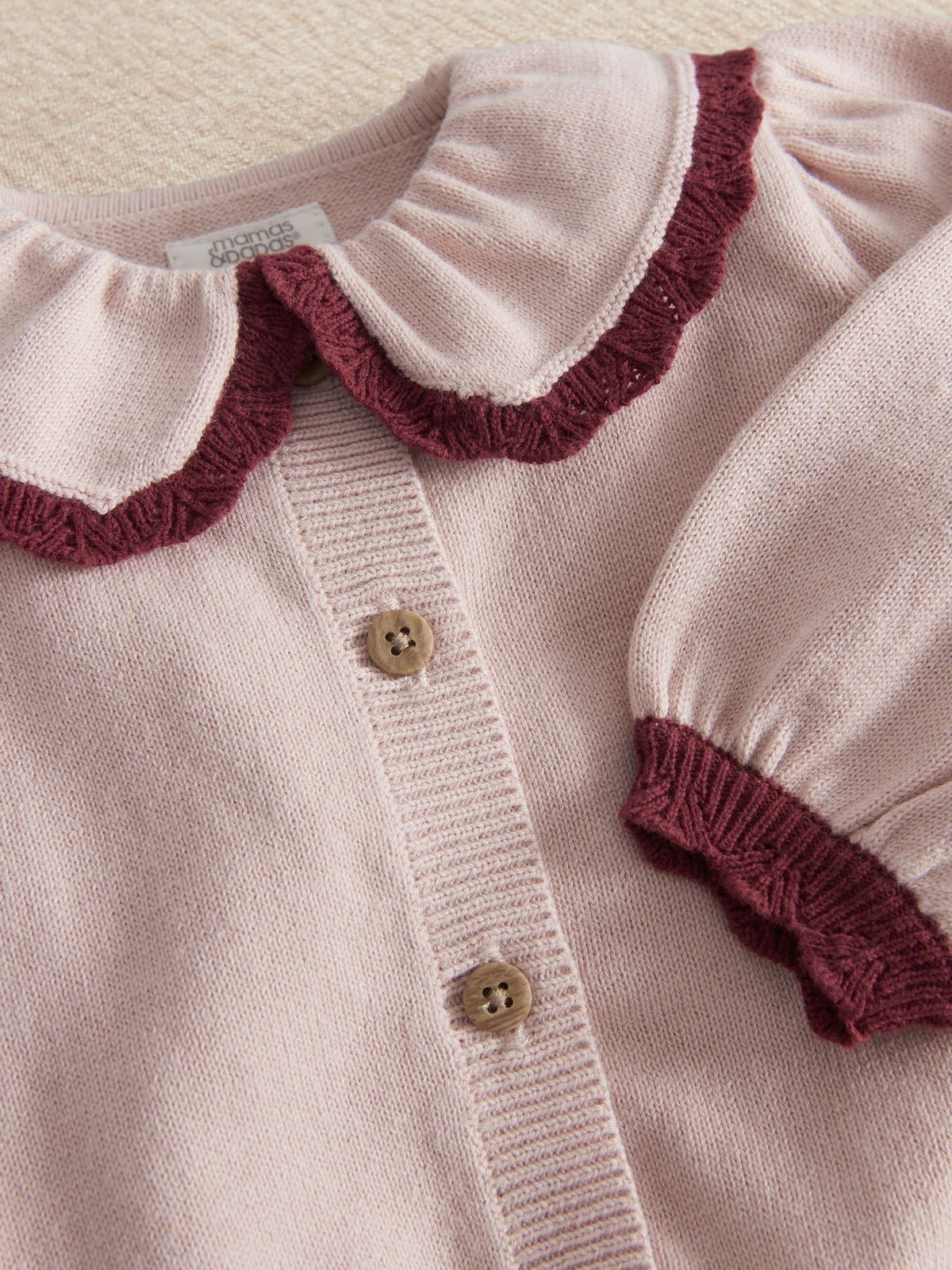 Mamas & Papas Pink Floral Embroidered Knitted Cardigan & Leggings Set