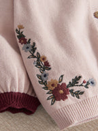Mamas & Papas Pink Floral Embroidered Knitted Cardigan & Leggings Set