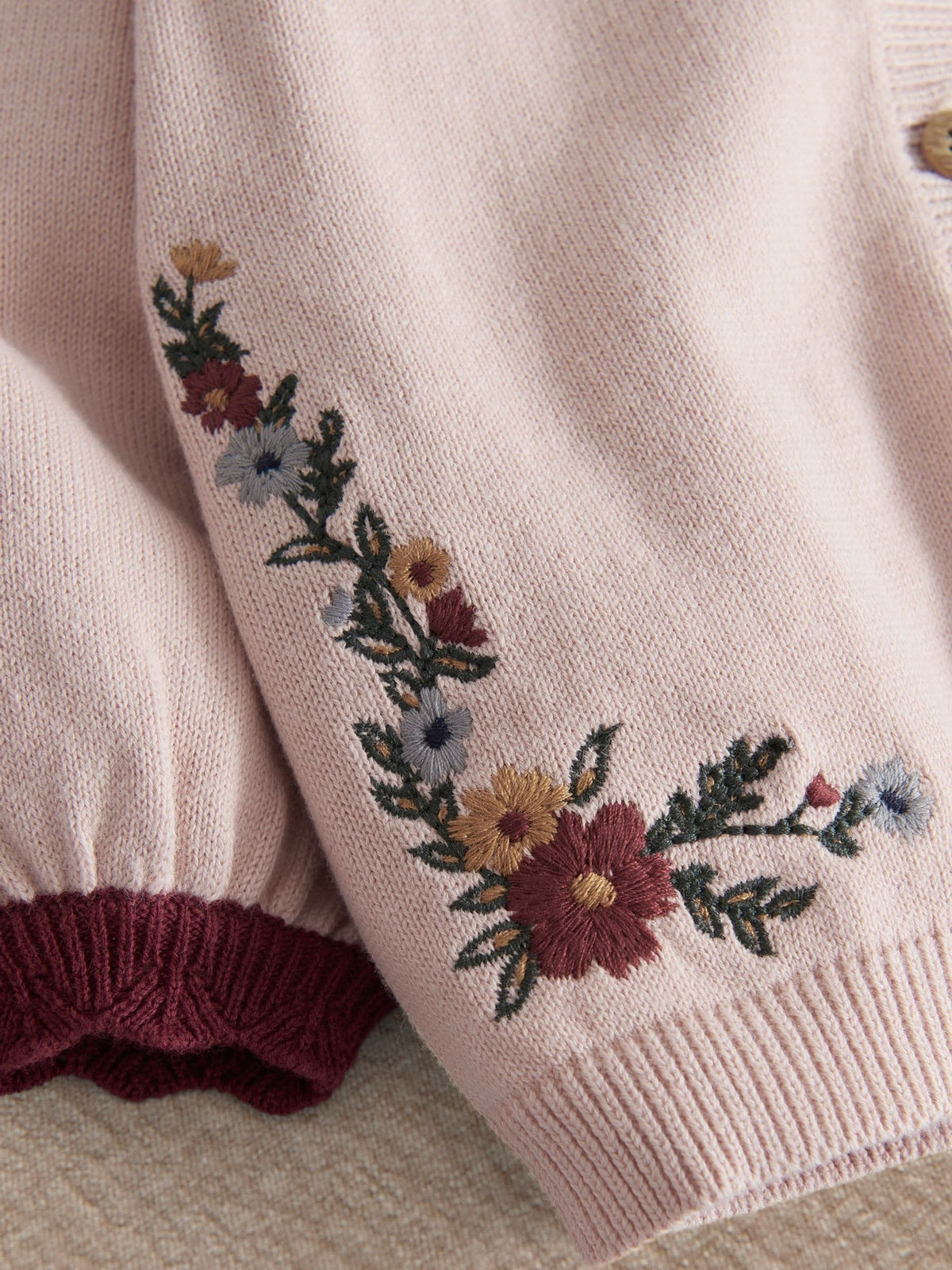 Mamas & Papas Pink Floral Embroidered Knitted Cardigan & Leggings Set