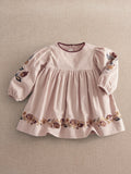 Mamas & Papas Pink Floral Embroidered Cord Dress