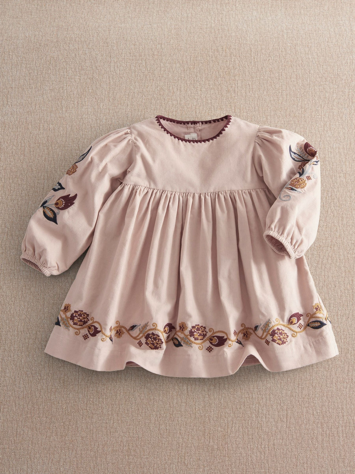 Mamas & Papas Pink Floral Embroidered Cord Dress
