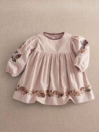 Mamas & Papas Pink Floral Embroidered Cord Dress