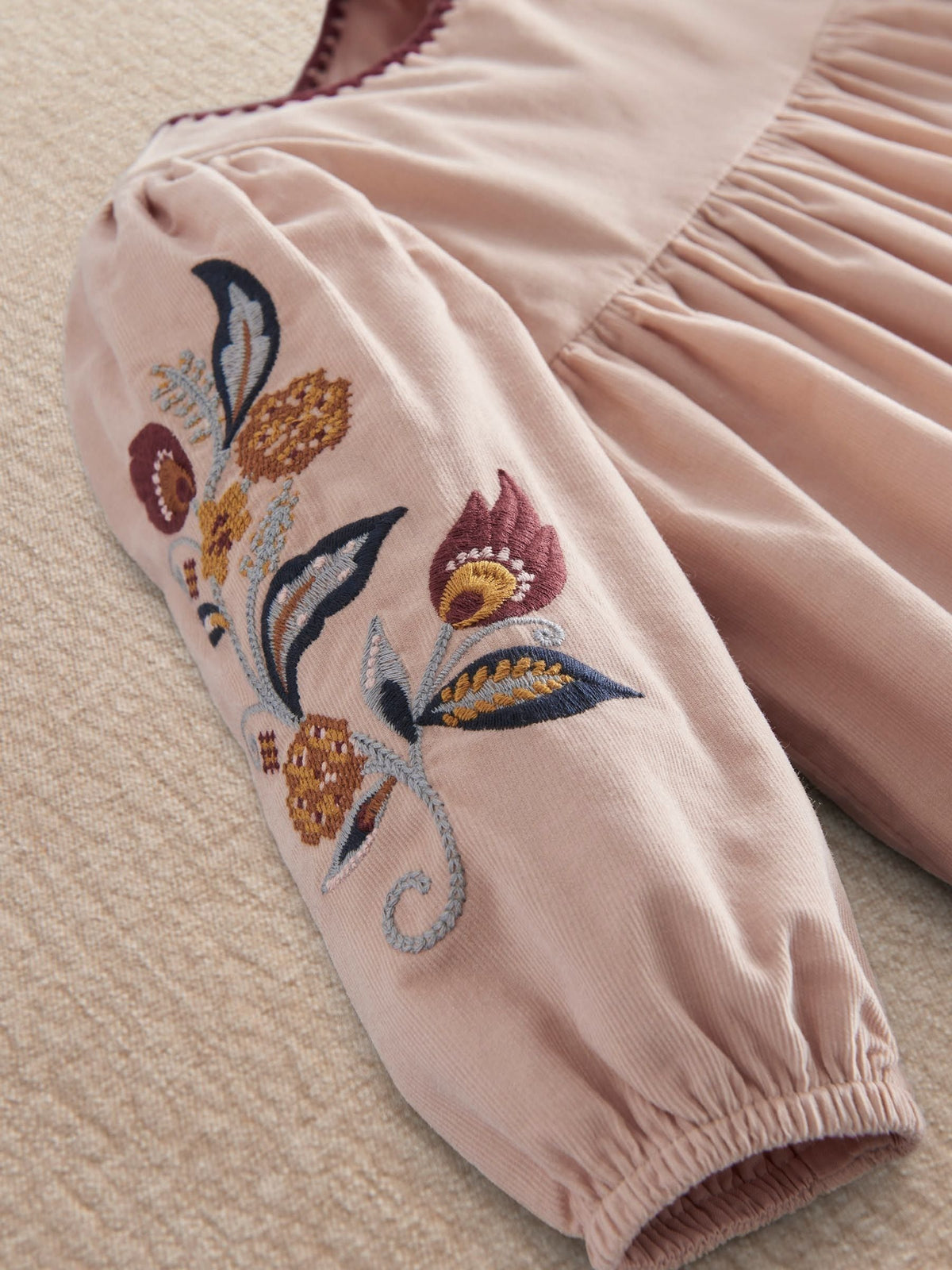 Mamas & Papas Pink Floral Embroidered Cord Dress