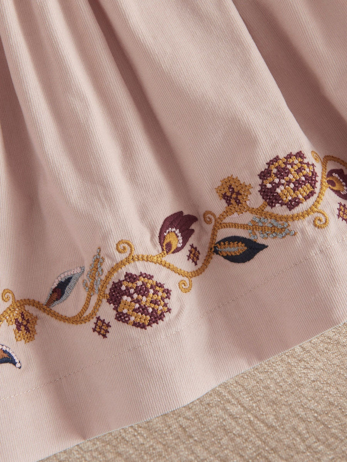 Mamas & Papas Pink Floral Embroidered Cord Dress