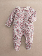 Mamas & Papas Pink Ditsy Floral Print Frill Sleepsuit