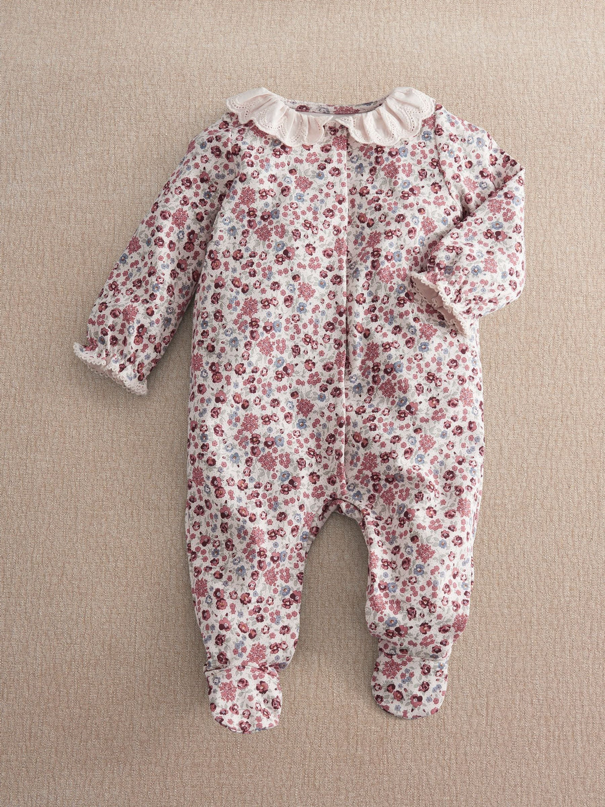 Mamas & Papas Pink Ditsy Floral Print Frill Sleepsuit