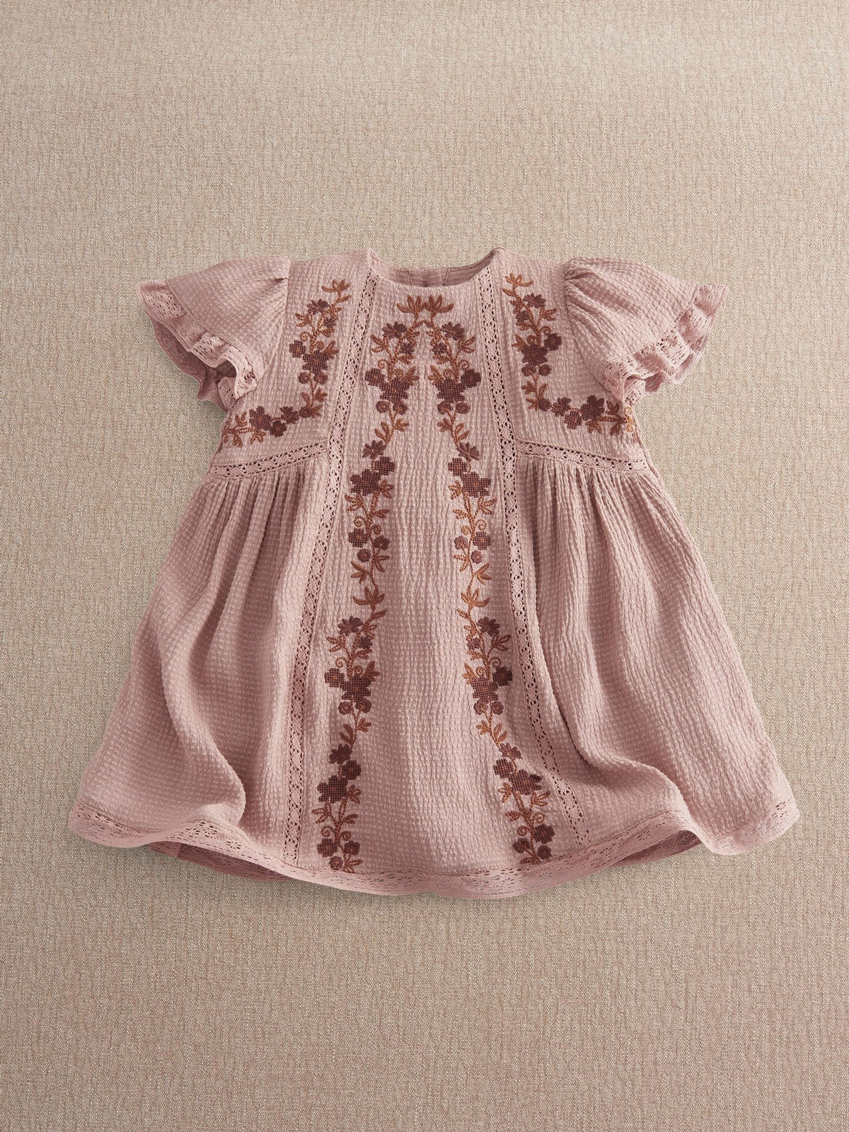 Mamas & Papas Pink Floral Embroidered Lace Trim Dress