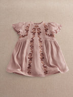 Mamas & Papas Pink Floral Embroidered Lace Trim Dress
