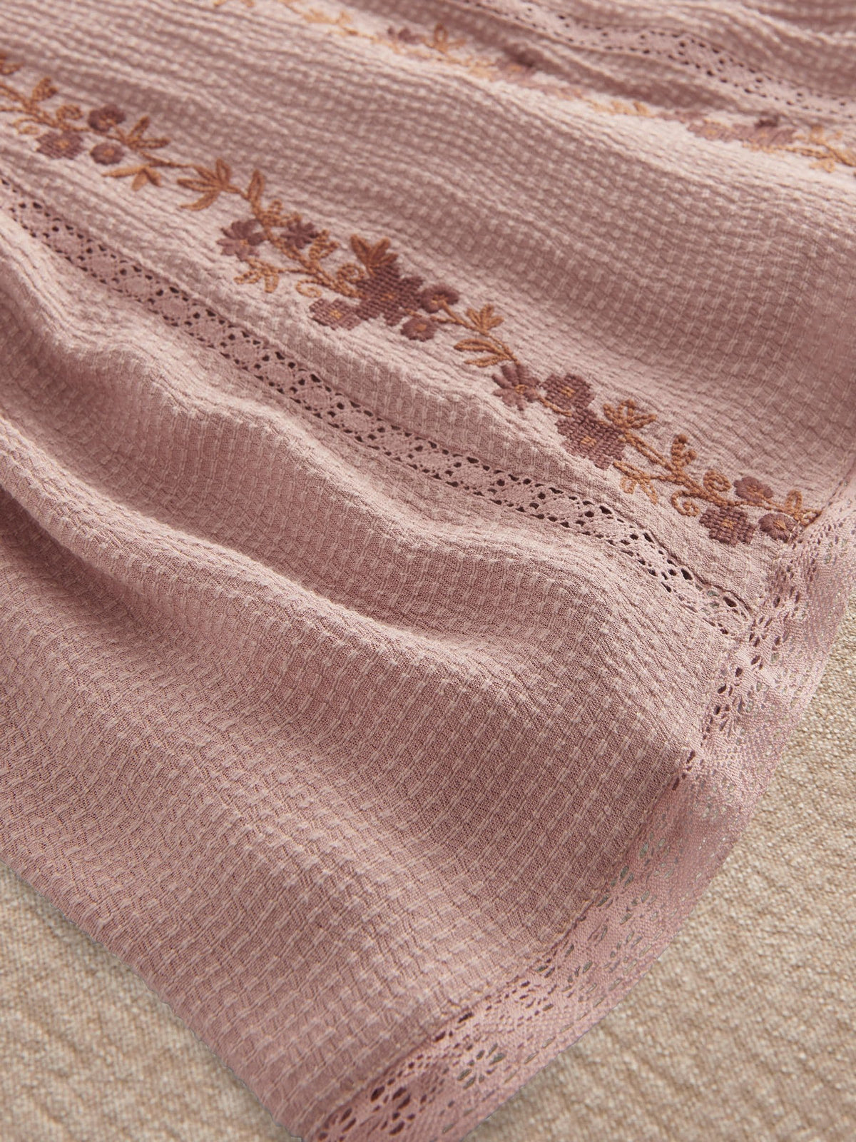 Mamas & Papas Pink Floral Embroidered Lace Trim Dress