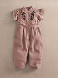 Mamas & Papas Pink Floral Embroidered Romper With Frill Sleeves