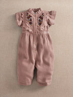 Mamas & Papas Pink Floral Embroidered Romper With Frill Sleeves
