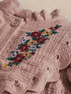 Mamas & Papas Pink Floral Embroidered Romper With Frill Sleeves